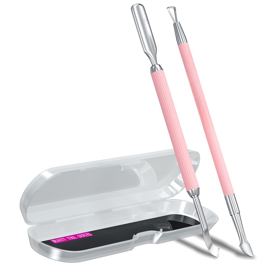 230816075106557_1 2PCS Metal Silver Cuticle Pusher and Cutter Remover Salon Quality Stainless Steel Acetone Gel Nail Polish Peeler Scraper Durable Professional Manicure Pedicure Cleaner Tool For Fingernail and Toenail - Image 1